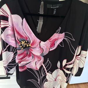 White House Black Market Black and Pink Floral Blouse